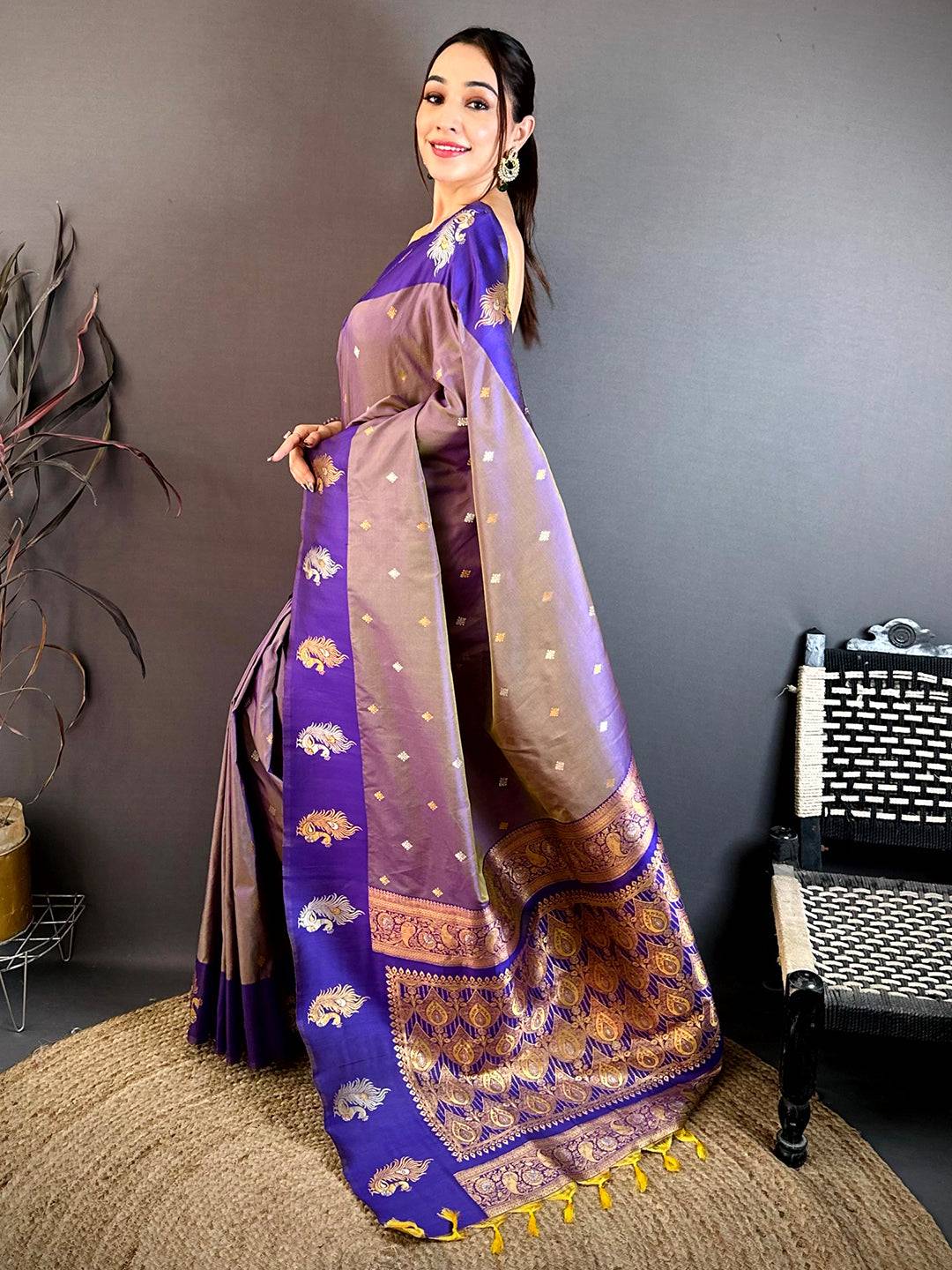 Classic Gold Silver Zari Rettapatta Border Saree