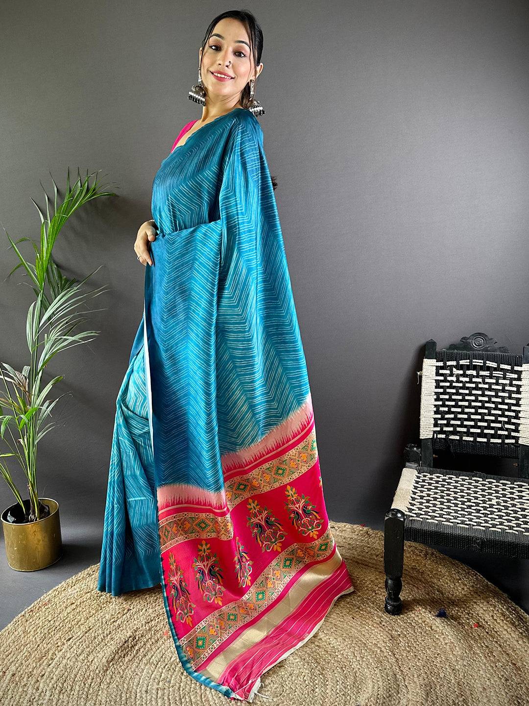 Blue Leheriya Gamthi Silk Sarees