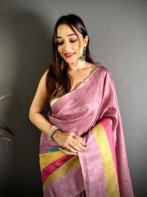 Vibrant Ghicha Stripe Digital Tussar Saree