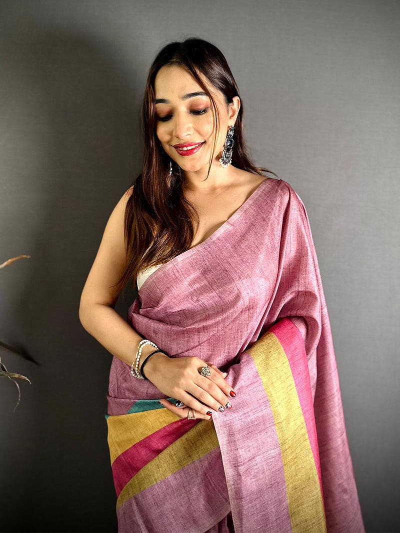 Vibrant Ghicha Stripe Digital Tussar Saree