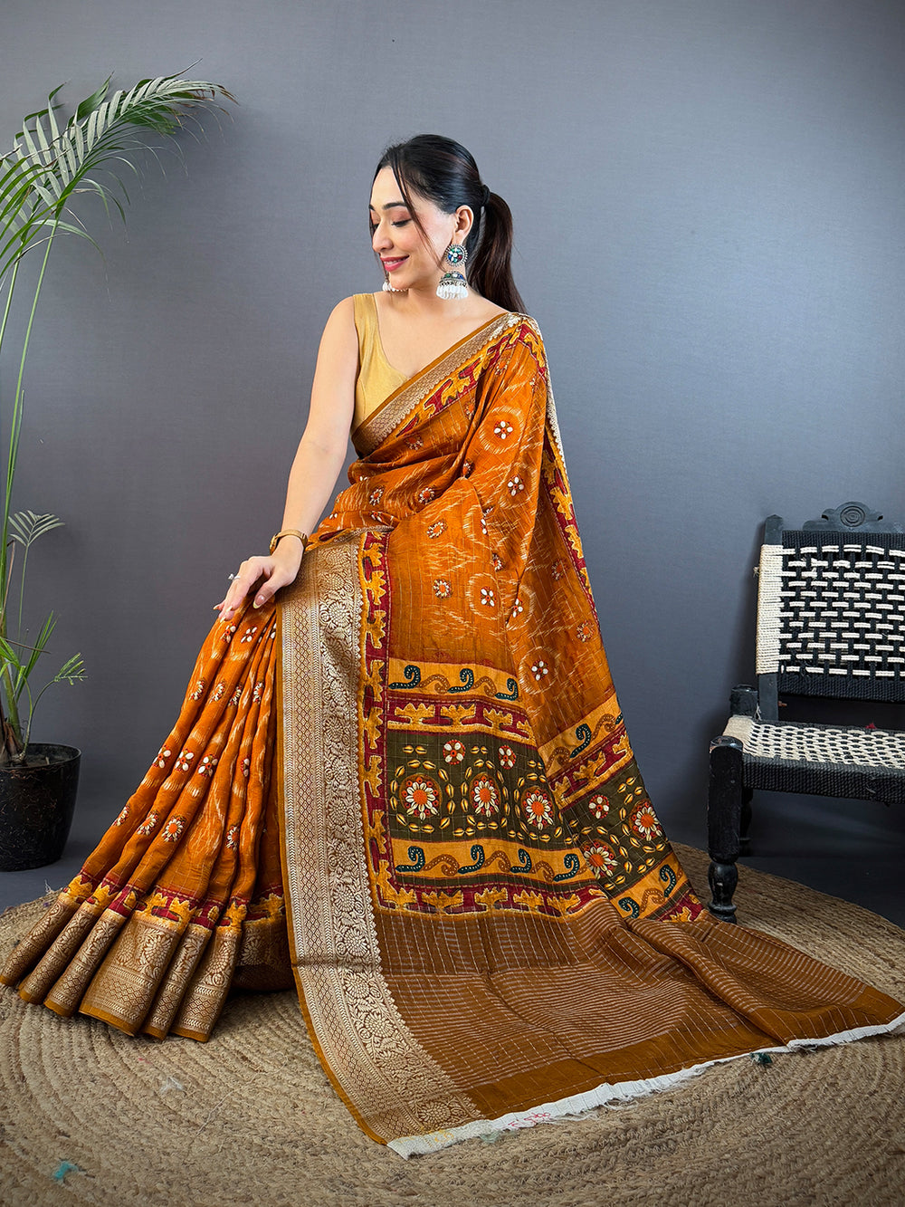 Elegant Viscose Block Print Saree