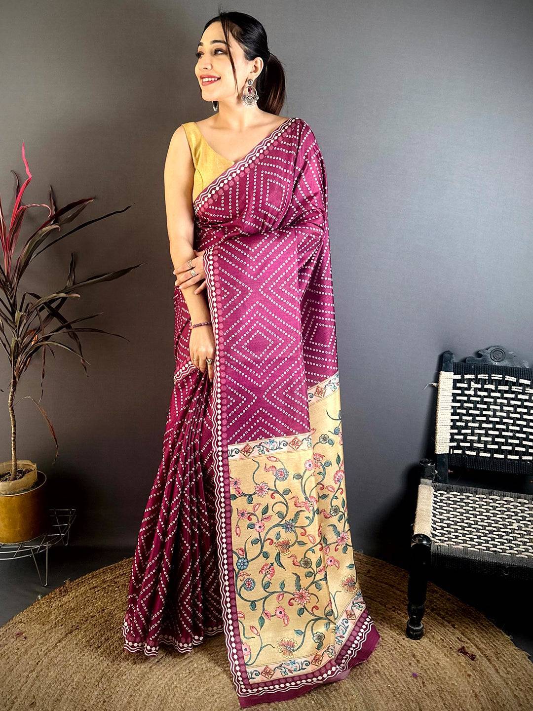 Opulent Tussar Bandhej Kalamkari Saree