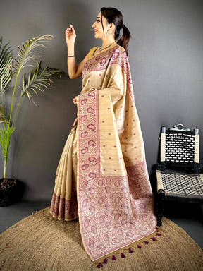 Pink Floral Katha Ghicha Silk Saree


