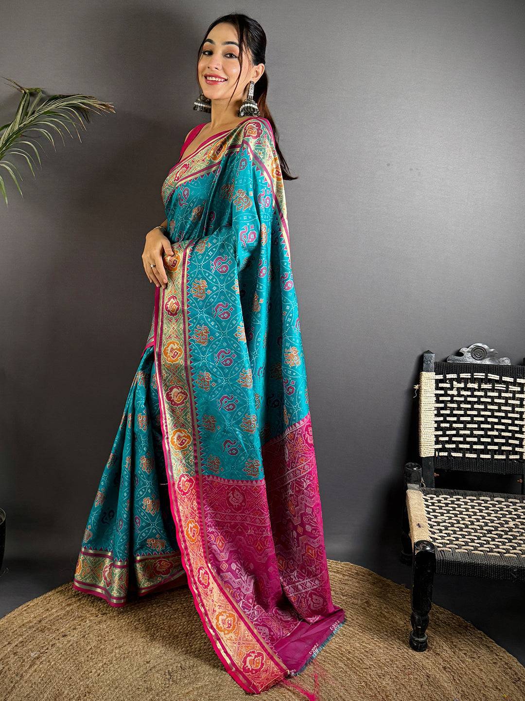 Elegant Rama Pochampally Patola Silk Saree

