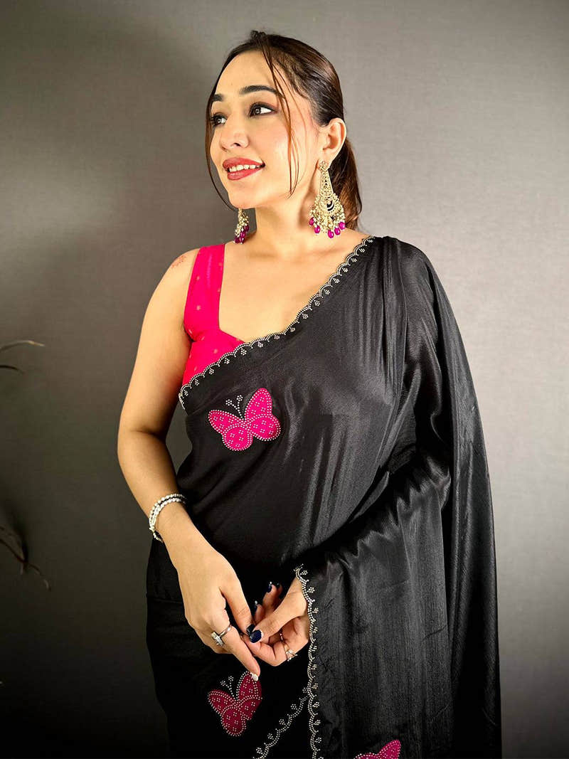 Stylish Butterfly Bandhej Soft Chinnon Saree