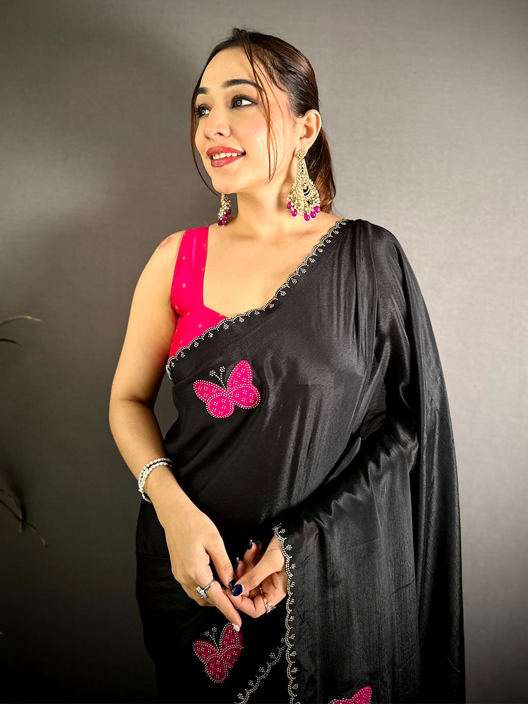 Stylish Butterfly Bandhej Soft Chinnon Saree