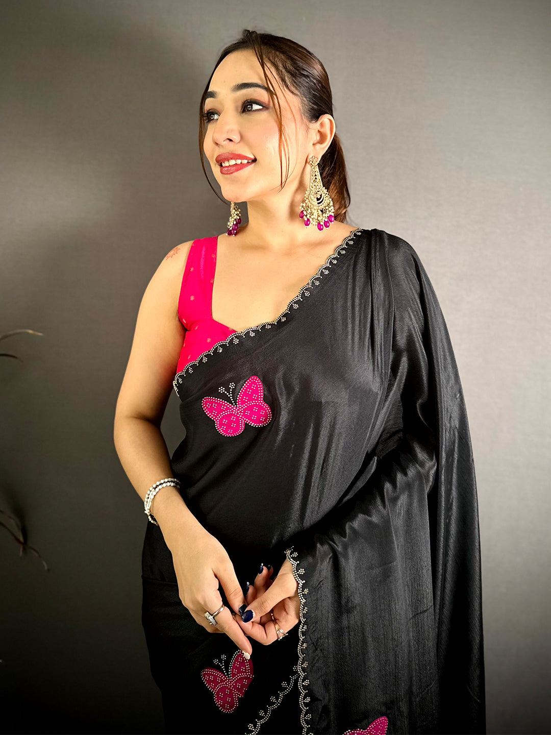 Stylish Butterfly Bandhej Soft Chinnon Saree