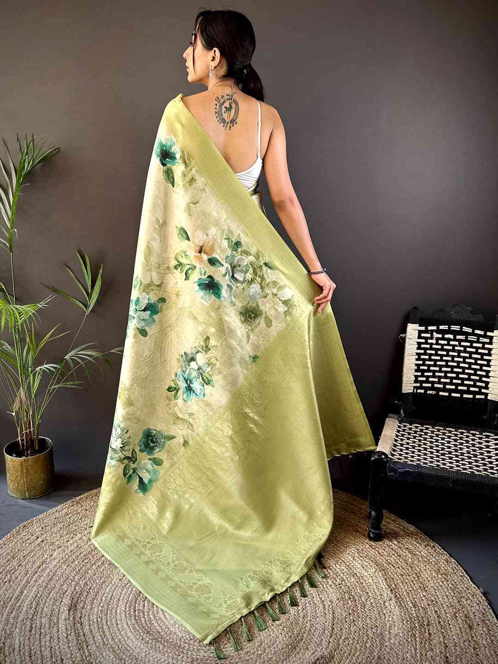 Olive Kanjivaram Digital Silk Saree