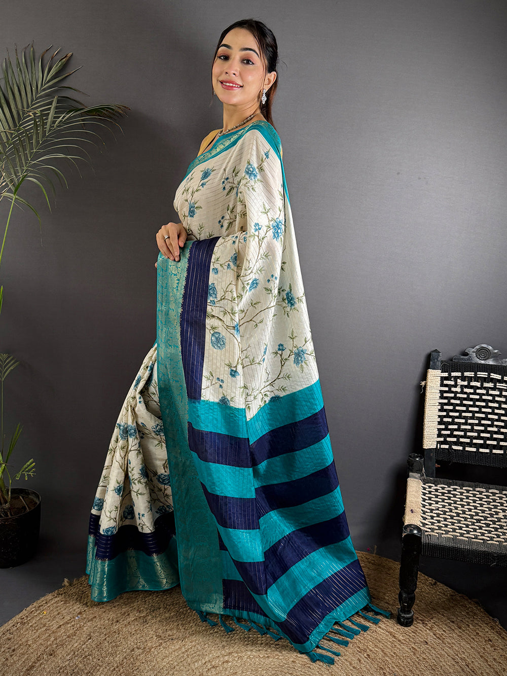 Blue Soft Dola Silk Zari Katha Saree
