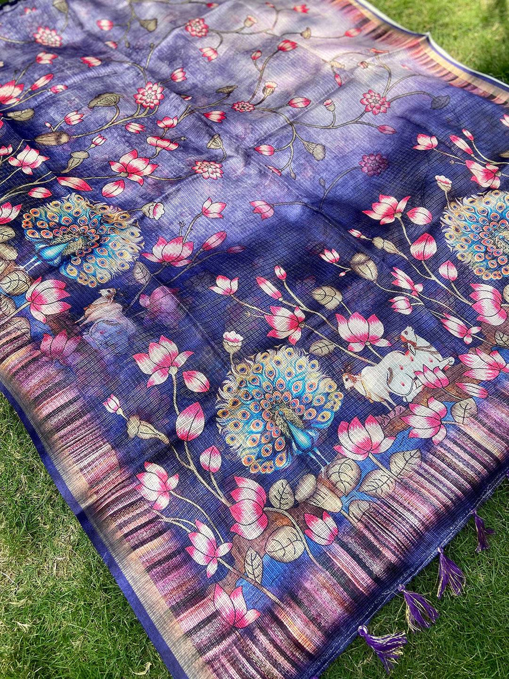 Soft Kota Doriya Silk Saree with Pichwai Prints & Rich Pallu