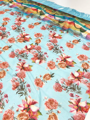 Sky Blue Floral Tebi Silk Saree