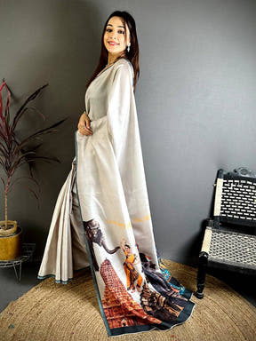 
Royal Tamil Cultural Icons Digital Print saree


