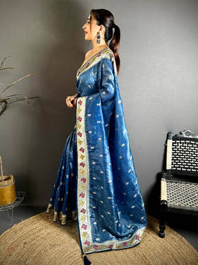 Blue Crush Silk Zari Embroidered Saree