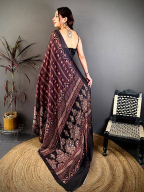 Coffee Brown Soft Georgette Printed Saree