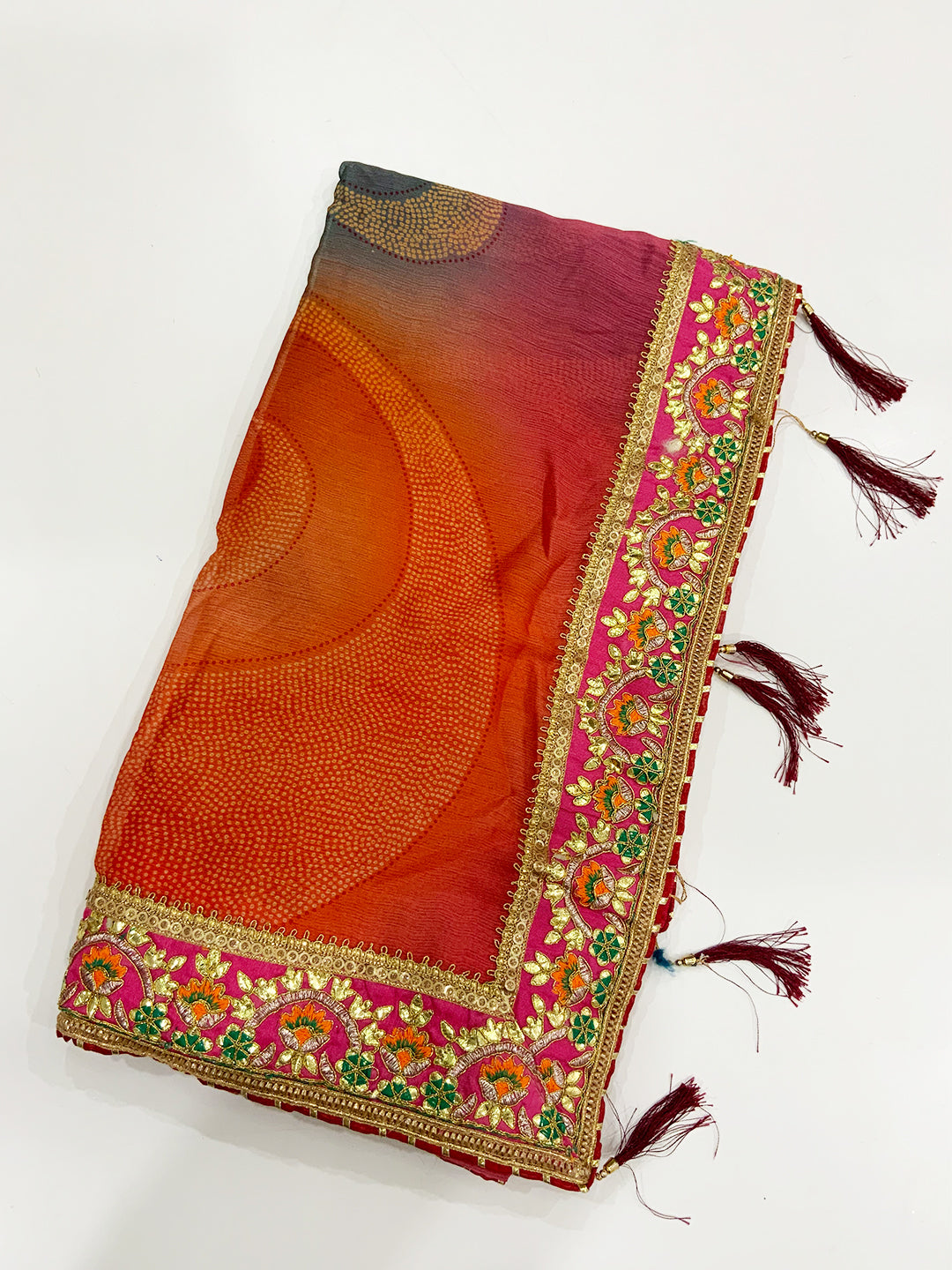 Stylish Ethnic Bandhej Chiffon Foil Saree