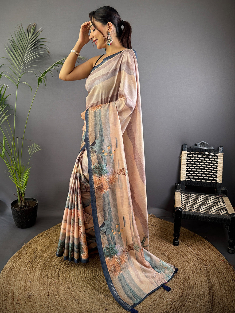 Artistry Tussar Ghicha Silk Art Work Saree