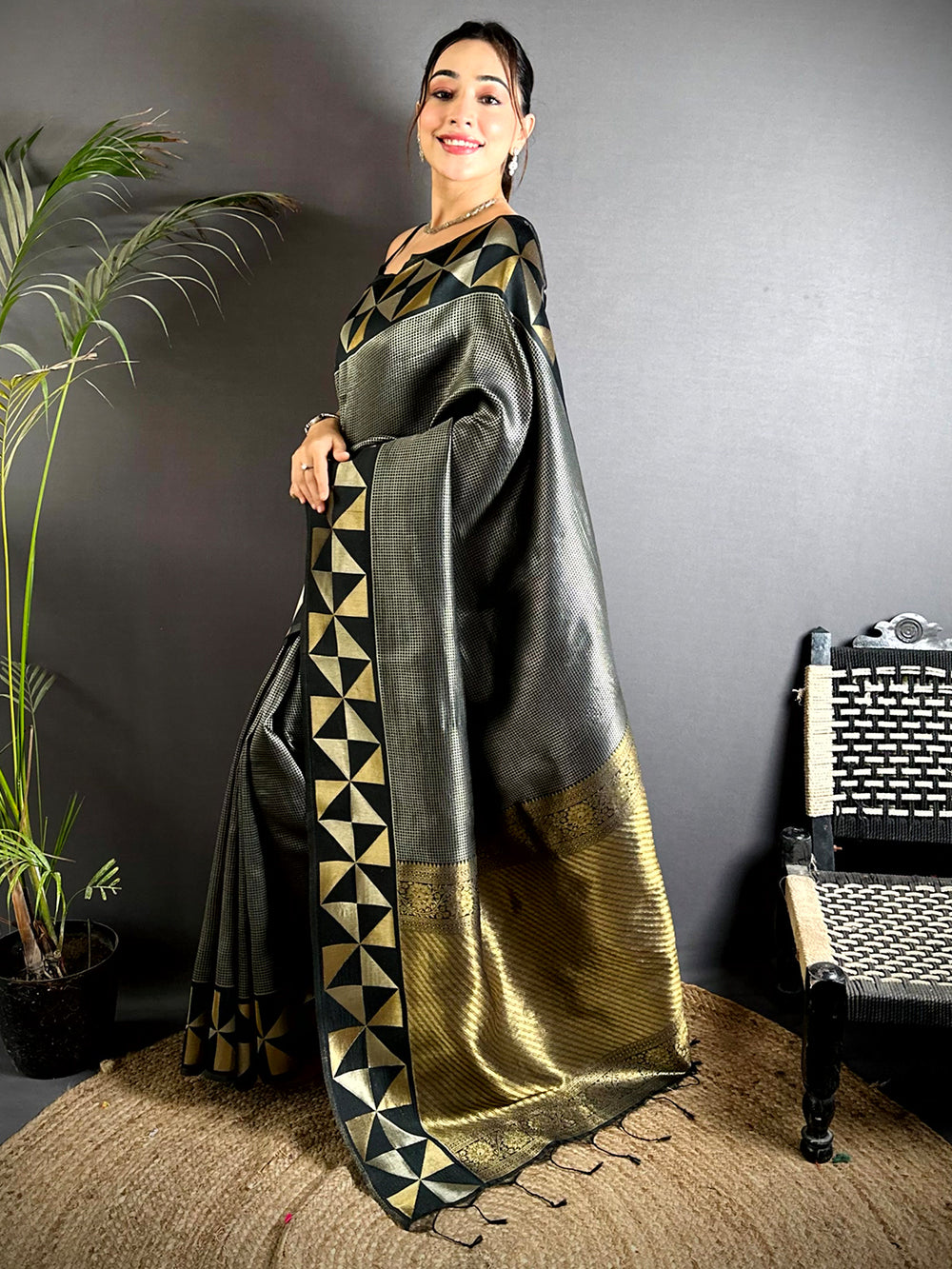 Black Sona Chandi Weave Katan Silk Saree