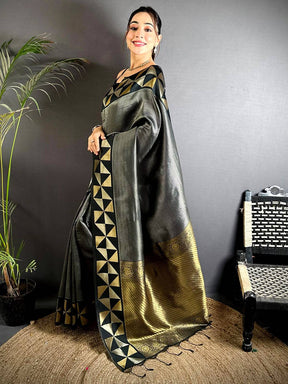 Black Sona Chandi Weave Katan Silk Saree

