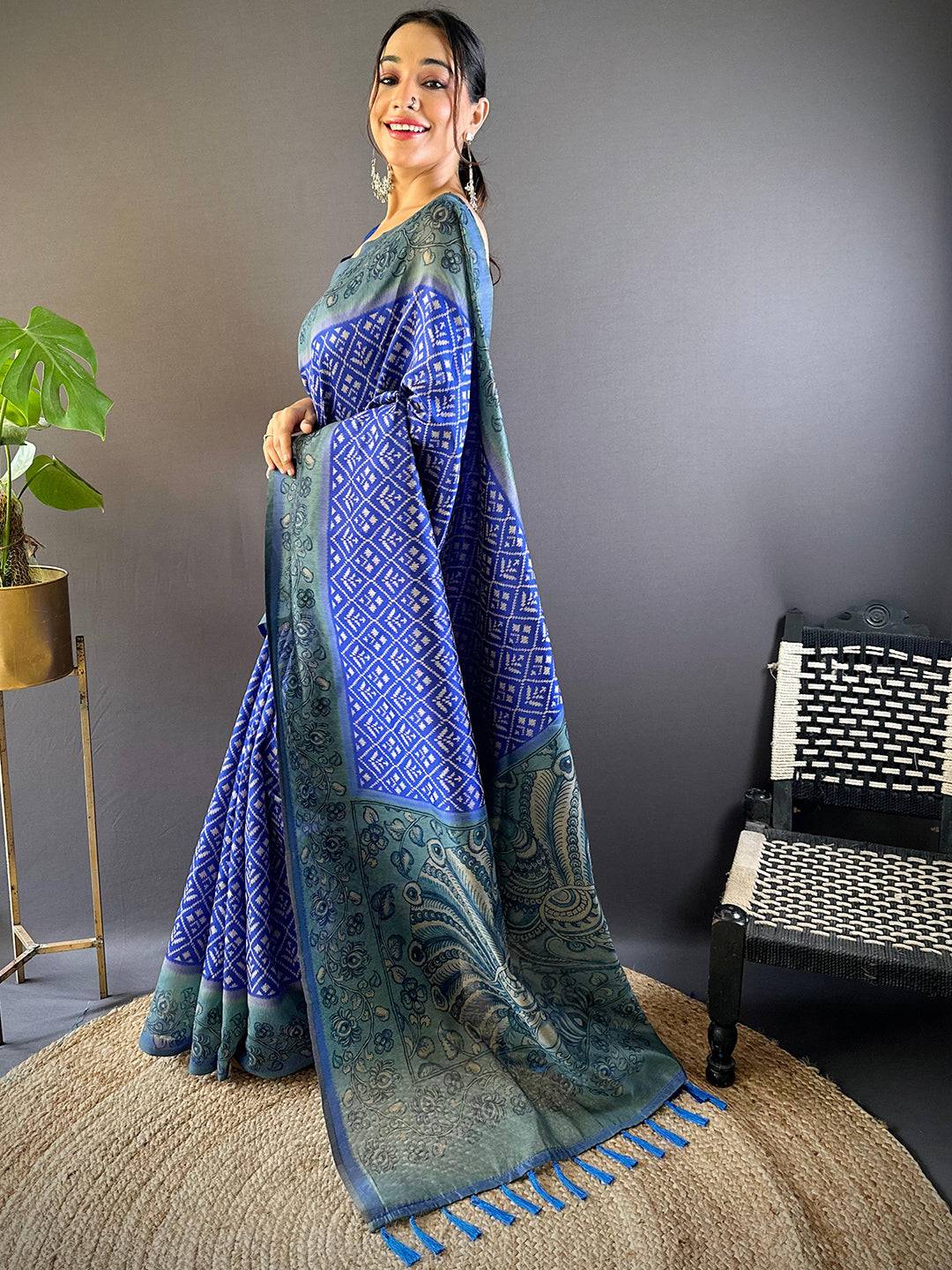 Indigo Patola Kalamkari Saree