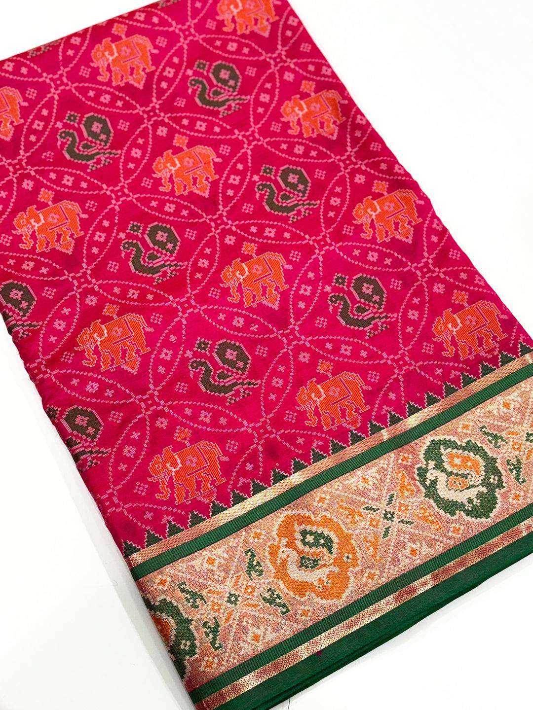Elegant Pink Pochampally Patola Silk Saree