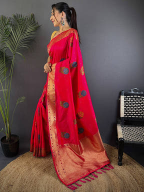 Pink Soft Silk Flowerport Minakari Saree

