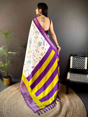 Purple Dola Silk Bird Print Saree