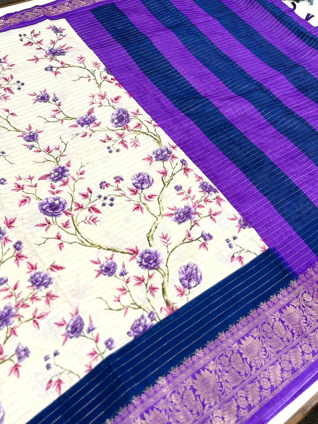 Lavender Soft Dola Silk Zari Katha Saree