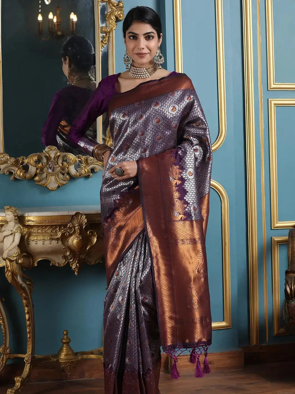 Bollywood Kanjivaram Silk Saree With Zari Work