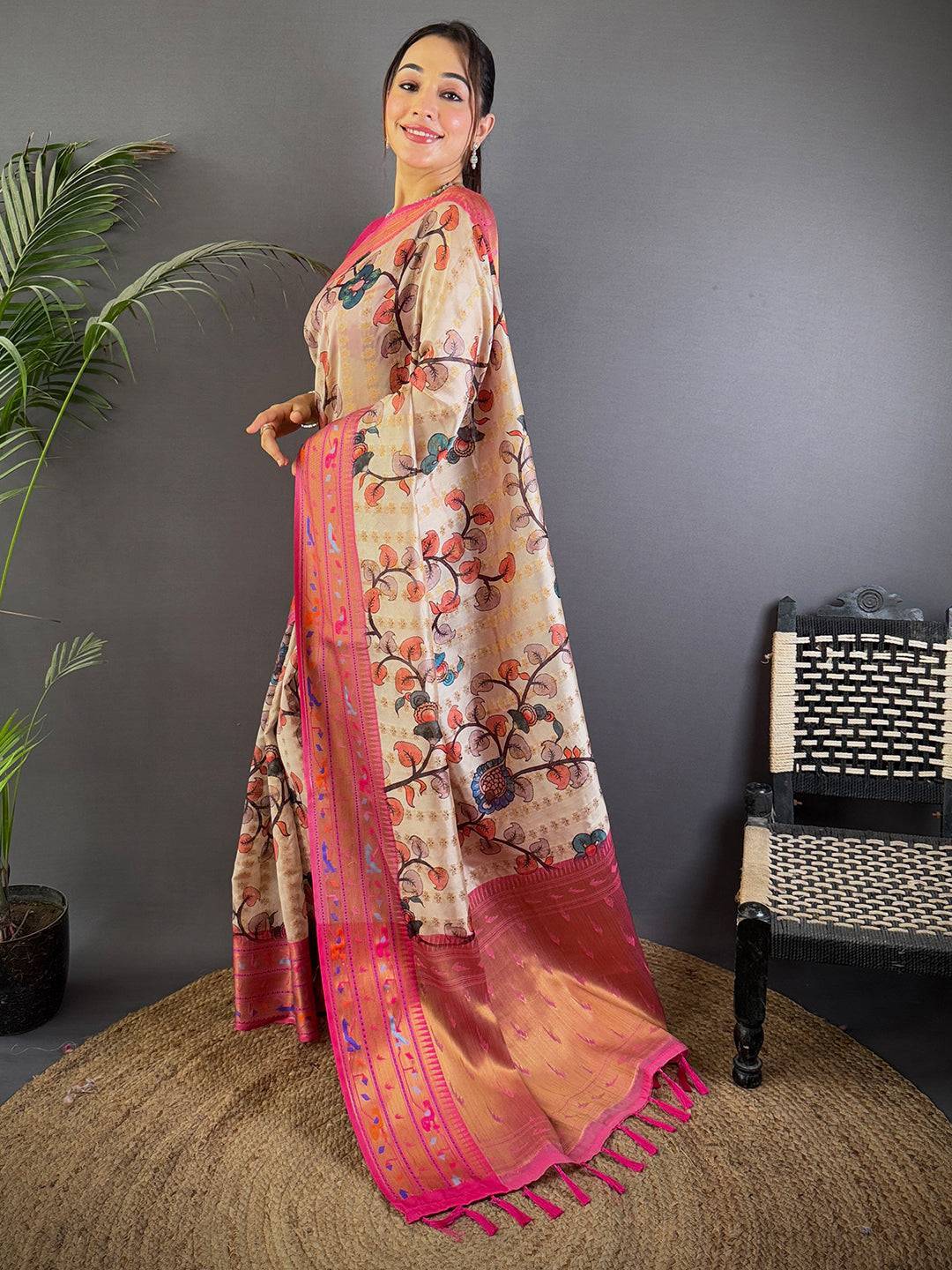 Elevate Kalamkari Printed Tissue Saree

