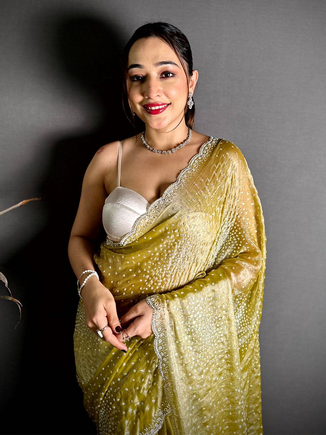 Stylish Chiffon Satin Silk Sequinne Saree