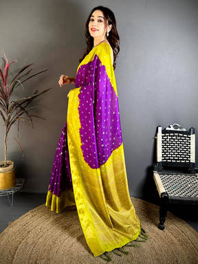 Purple Bandhej Printed Dola Silk Saree