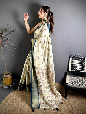 Elegant Ajrakh Block Kalamkari Dola Saree