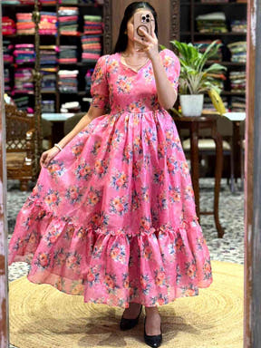 Pink Floral Print Midi Dress