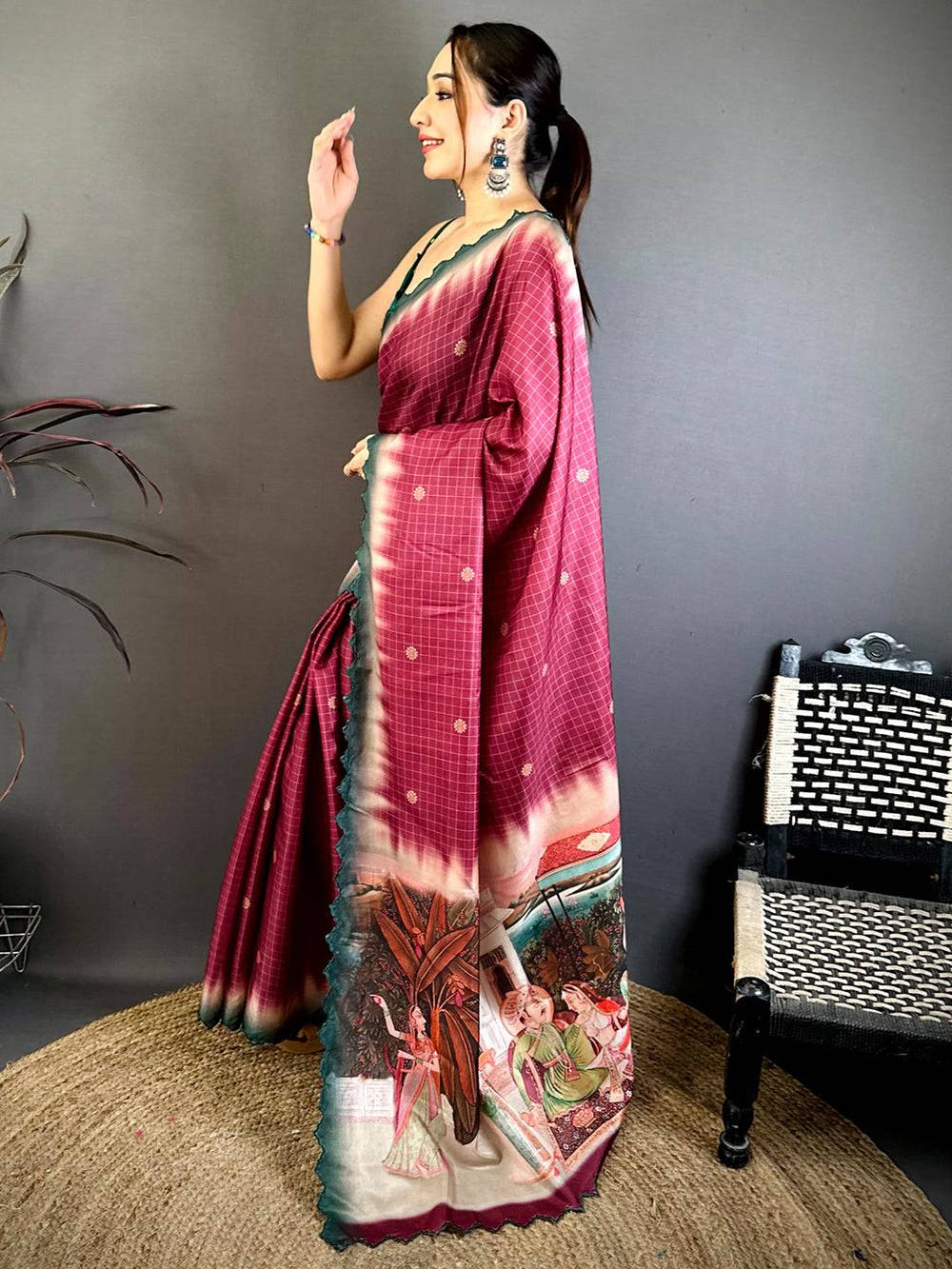 Royal Mughal Print Tussar Saree