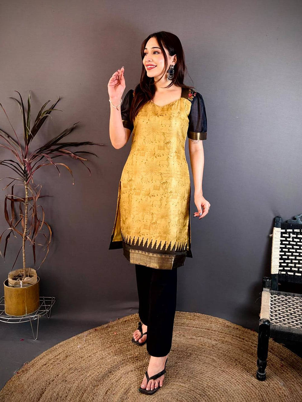Soft Dola Silk Diamond Neck Kurti