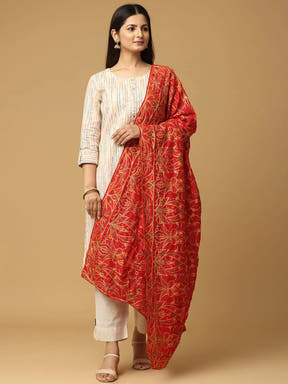 Front view of Red Poly Chiffon Pashmina Dupatta