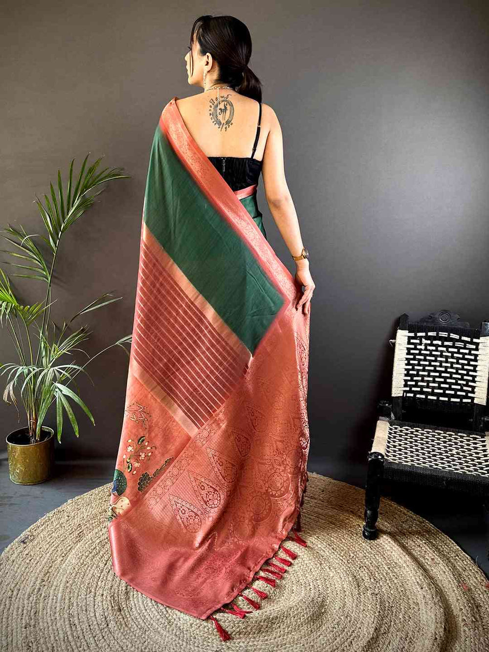 Green Soft Silk Placement Digital Print Saree