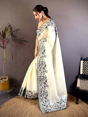 Elegant Half White Embroidered Border Saree
