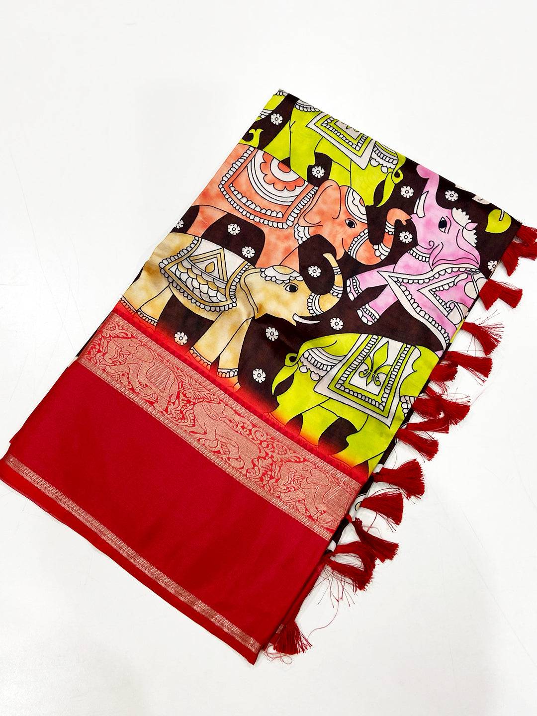 Vibrant Black Banarasi Kalamkari Silk Saree