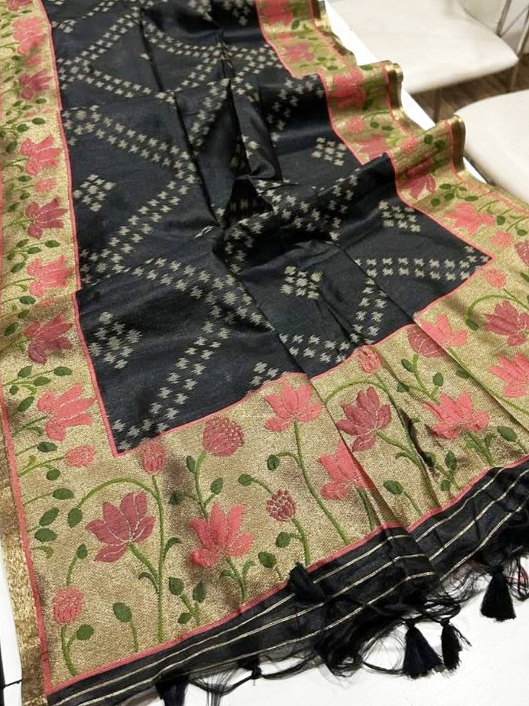 Pure Silk Feel Ikkat Handloom Saree