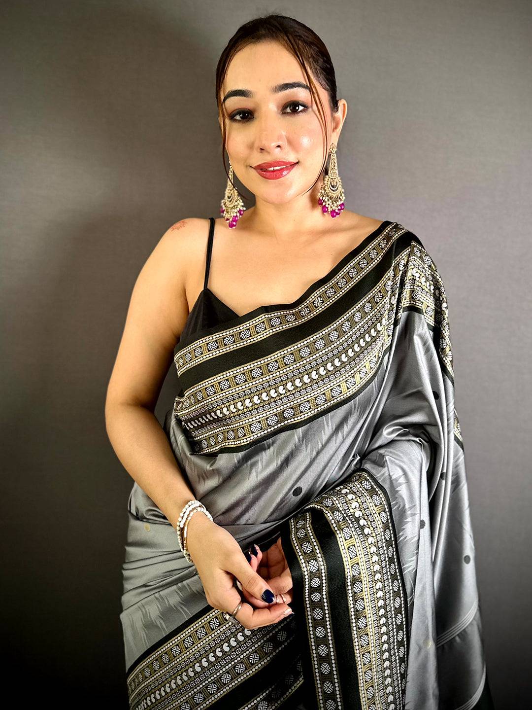 Grey Soft Silk Bomkai Zari Rich Pallu Saree