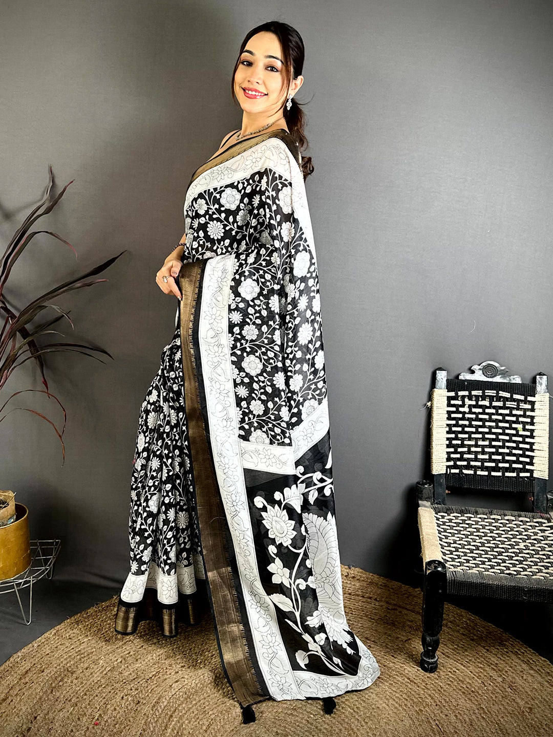 Classic Pen Kalamkari Dola Silk Saree