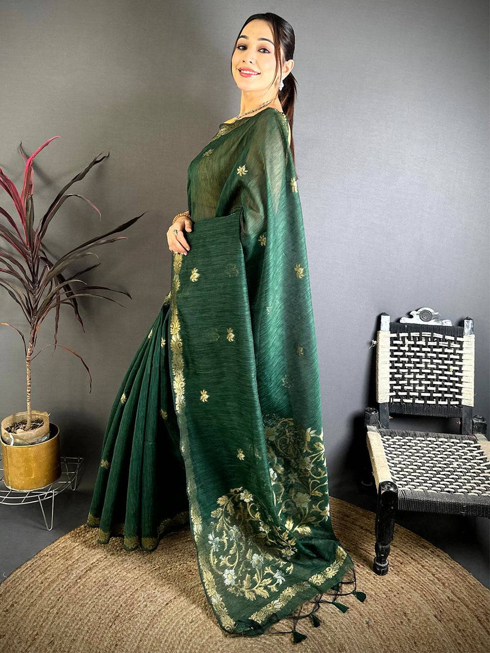 Green Sona Chandi Muga Cotton Saree