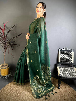 Green Sona Chandi Muga Cotton Saree