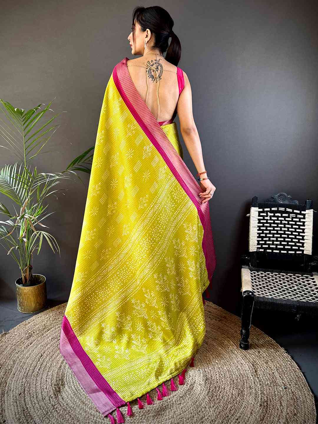 Radiant Yellow Tussar Chex Saree