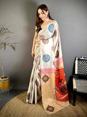 Radiant Tussar Kalamkari Cutwork Saree
