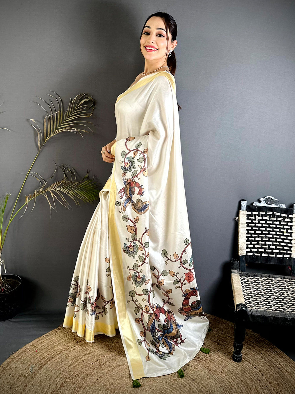 Royal Pen Kalamkari Khadi Silk Saree