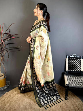 Elegance Floral Soft Silk Zari Border Saree