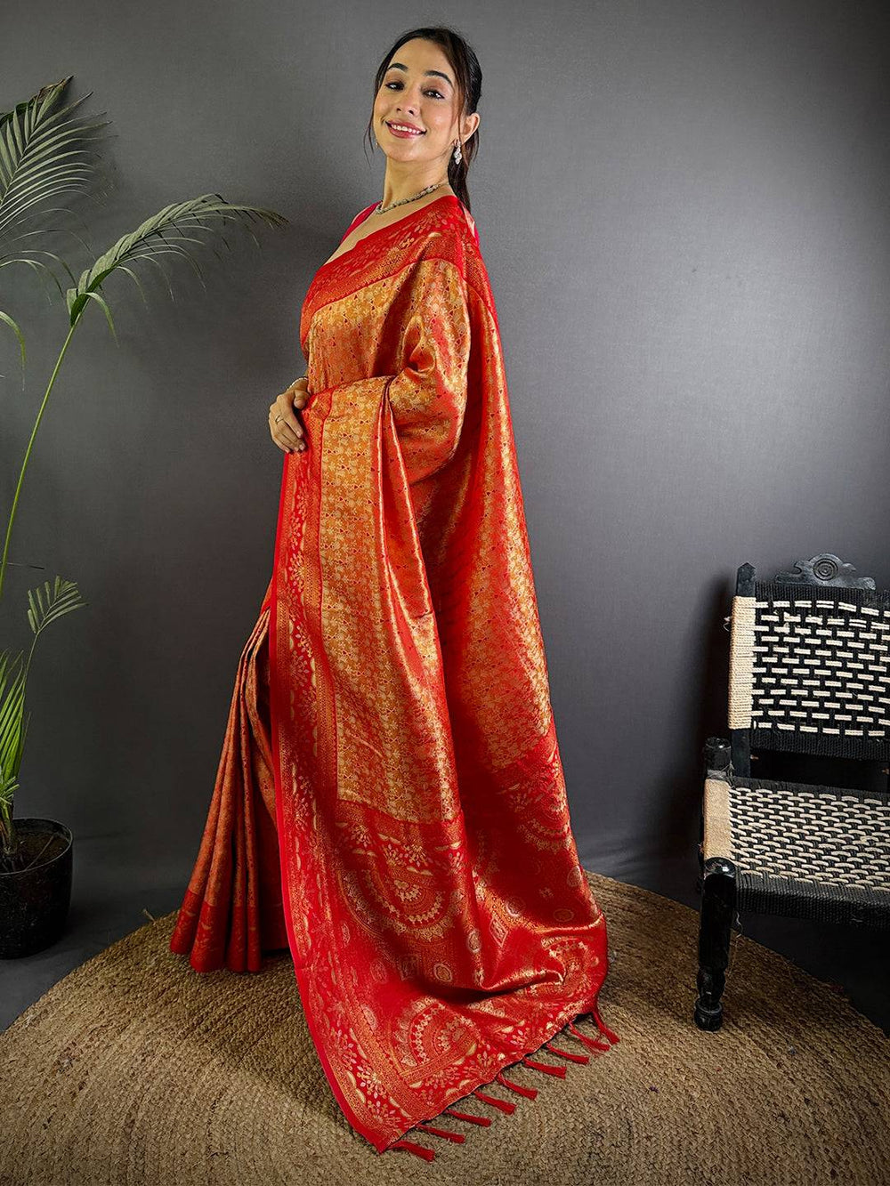 Opulent Warli Gold Zari Dharamavaram Silk Saree