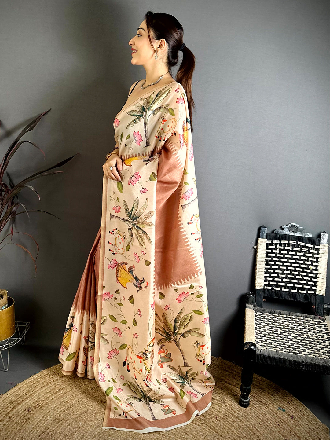 Heritage Pichwai Border Semi Tussar Saree